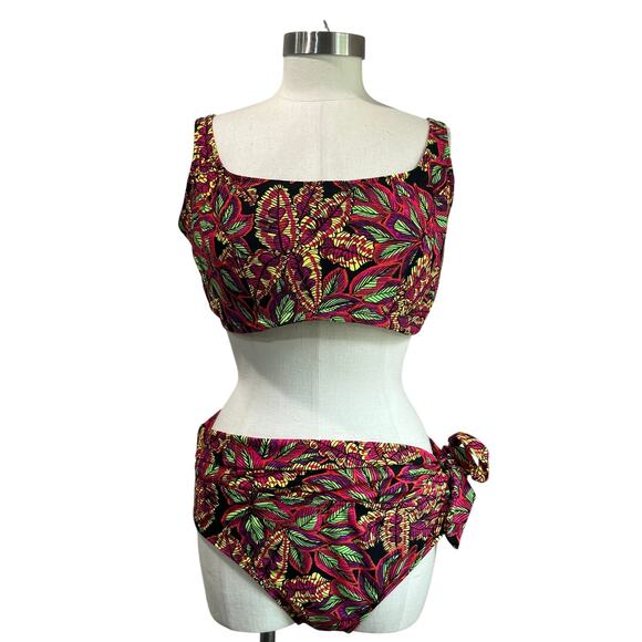 Pour Moi Tropical Bikini Set Top 38G Bottom 18 High Waist Swim - Picture 1 of 11